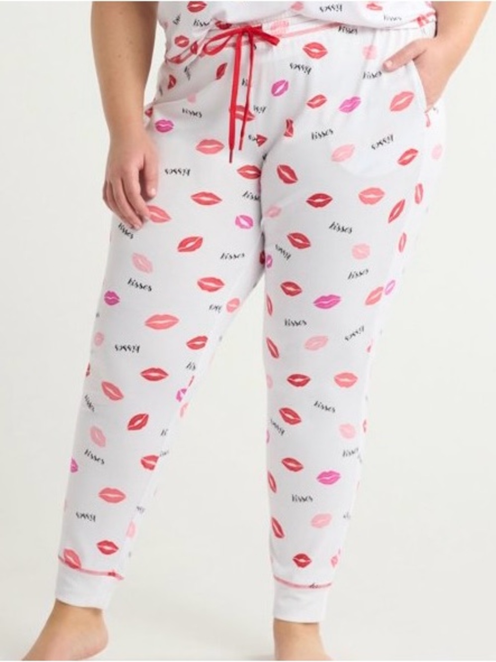 Joyspun Women's Hacci Knit Sleep Joggers "White Lips" pattern Women’s 2X 18W-20W